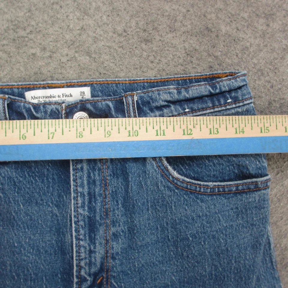 Pantalones de mezclilla Abercrombie & Fitch para mujer 28 6S azul años 90 relajados tiro alto dobladillo crudo Foto 3 de 4