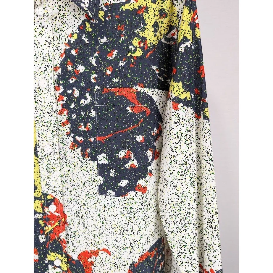 Camicia Bottega Veneta Patchwork Funghi in Navy Rosso Giallo Nuova con etichette L