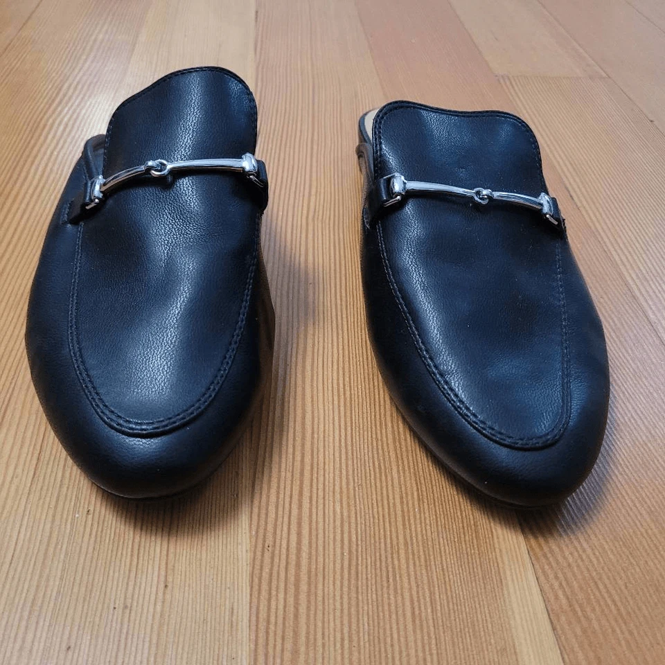 Mocasines Rachel Zoe punta almendra puntiaguda negra para mujer 7,5 imitación cuero plata caballo Foto 2 de 4