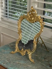 Antique Rococo Gold Gilt Ormolu Bronze Rocaille Chiseled Easel Mirror +Backplate