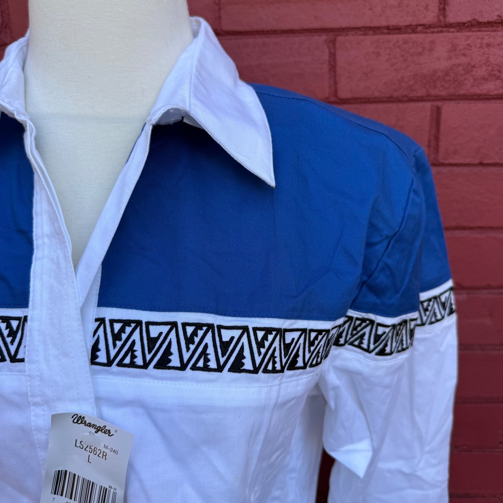 Vtg 80s NWT Wrangler Western Wear Shirt Rodeo Blue Geometric Print Womens Large thumbnail 5