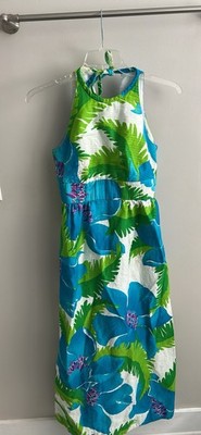 Vintage 1960s Malia Honolulu Hawaii Maxi Dress Neon Floral Retro Tiki Boho