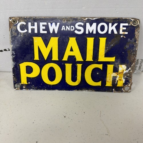 Vintage MAIL POUCH TOBACCO Porcelain Sign Original Door Push Rare Chew Smoke