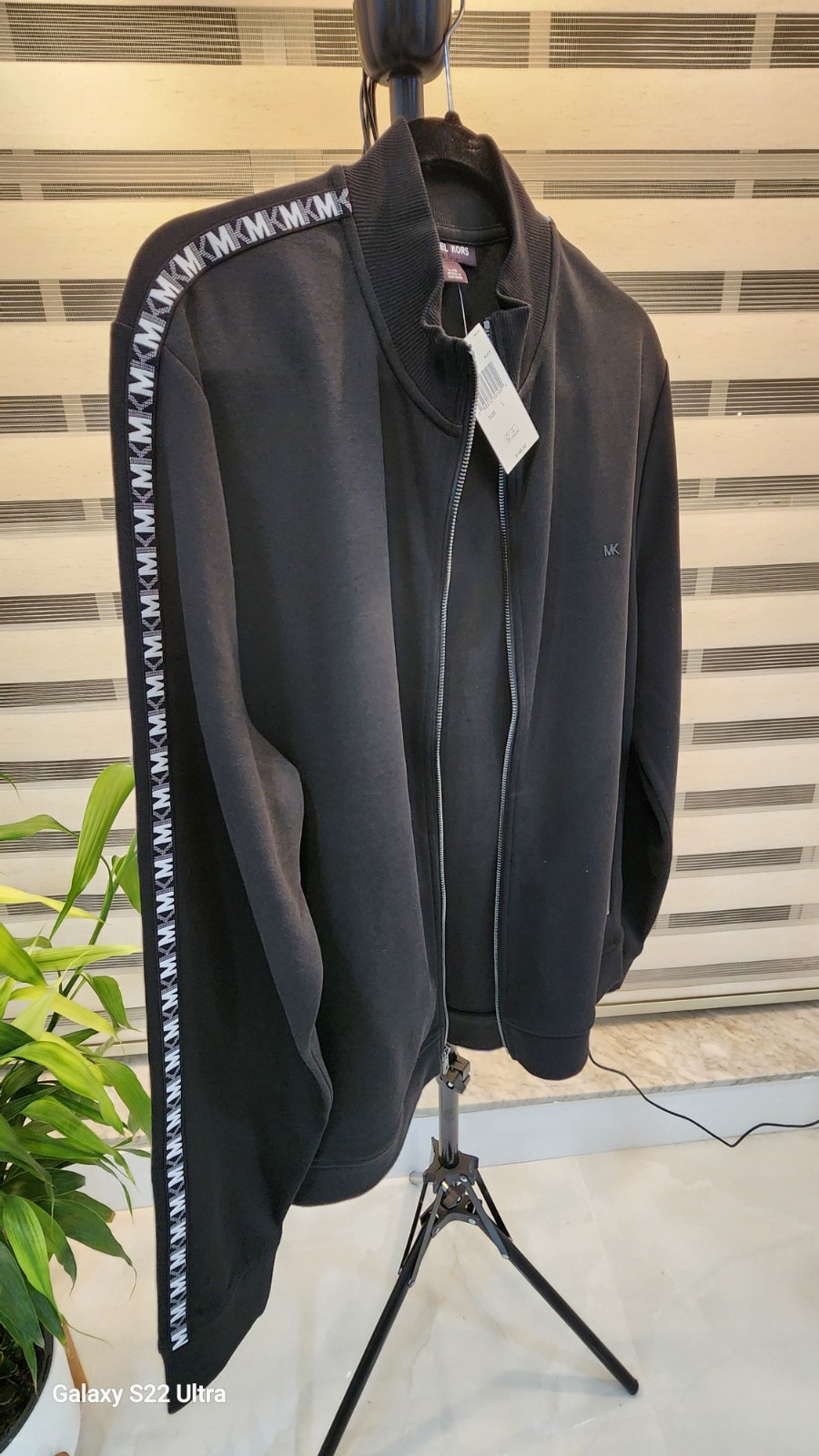 Michael Kors Men's Black Track Jacket Full Zip Logo Tape Size L Zipped Pockets