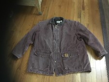 VTG 1990  s Carhartt C08BRG Chore Barn Jacket XL Lined Burgundy Corduroy Collar