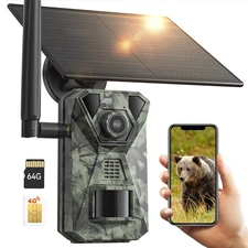 Trail Camera 48MP 4K Hunting Camera Solar Powered Waterproof Night Vision +64GB