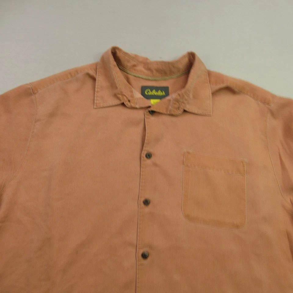 Camisa Cabelas Para Hombre XL Manga Corta Bolsillo Abotonado Informal Naranja Foto 3 de 4