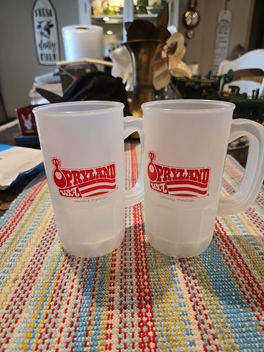 Vtg Opryland USA Nashville Tennessee Tea Mug Cup Set Of 4, Red And Clear - Picture 3 of 3