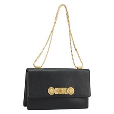 VERSACE Chain Shoulder Bag Leather Black Gold Auth BA13207