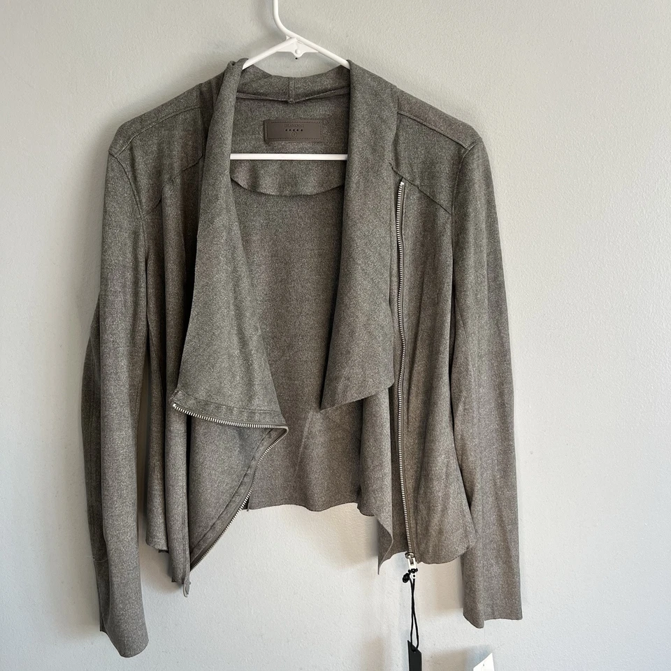 NWT Blank NYC Womens Gray Faux Suede Moto Wrap Jacket Sz S Preppy Biker Boho - Image 2 of 4