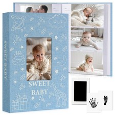 Baby Photo Album 4x6 300 Pockets with Memo Area  Hand and Footprint Kit, Lin...