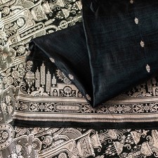 Sanskriti Vintage Black Pure Satin Sarees Banarasi Brocade Zari Hand-Woven 6 Yd