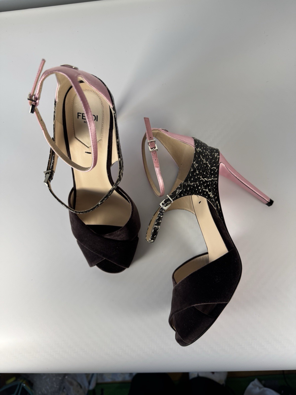 Fendi Multicolor Python Embossed Leather and Velv… - image 1