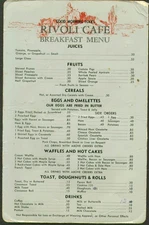 Rivoli Café Breakfast Menu 1950s place unknown