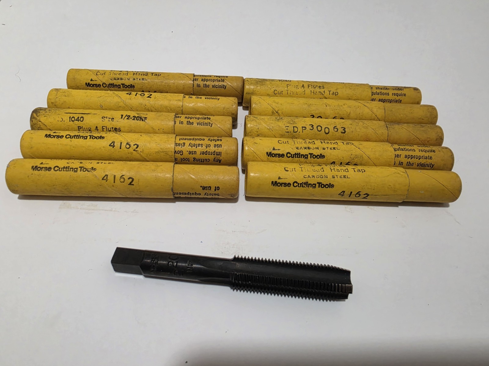 10pc Morse 1/2-20 NF Plug Taps 4 Flute Carbon Steel 1040 EDP 4162 NOS USA