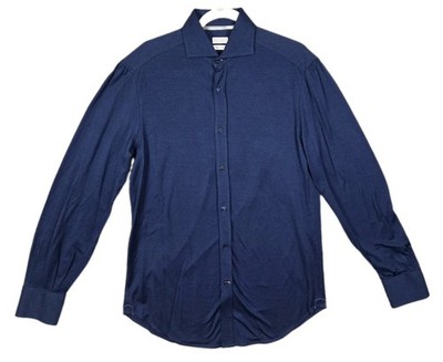 Brunello Cucinelli Navy Blue Spread Collar Stretch Shirt Men's Medium Basic Fit