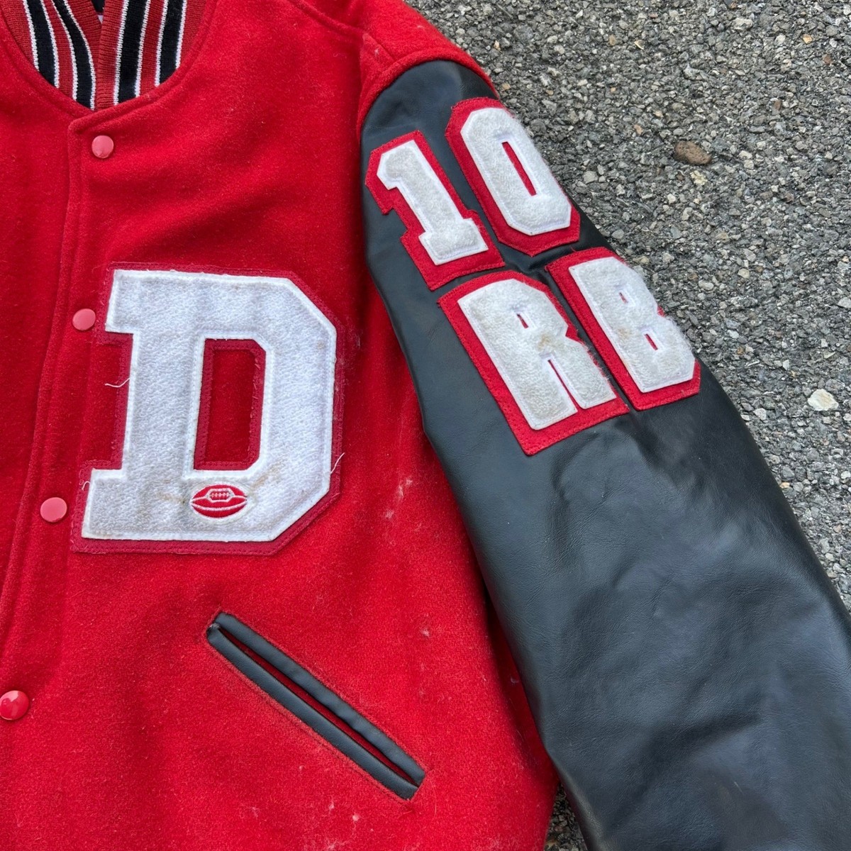 Omni Sports Mens Red Wool Varsity Letterman Jacket Black Vinyl