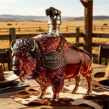 Bison Shaped Whiskey Decanter Crystal Glass Liquor Bottle with Leakproof Stopper