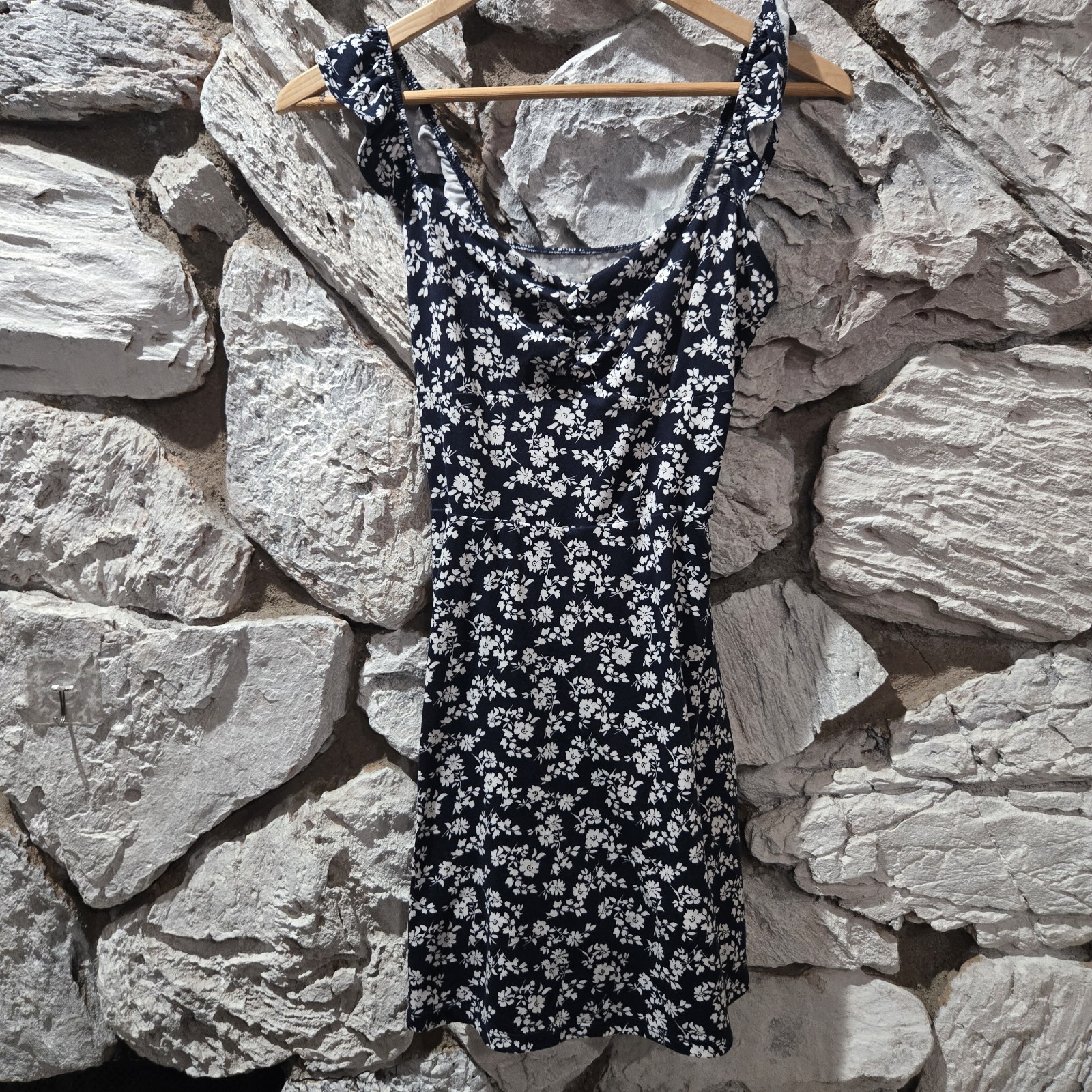 Hollister Sundress Mini Floral Boho Festival Navy Ruffle Sleeve Women's Size S-image