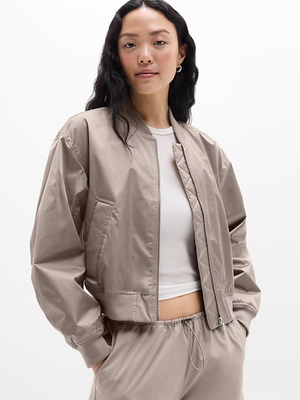 Athleta Women's Full Zip Mortar Mushroom Flex Bomber Jacket Size
