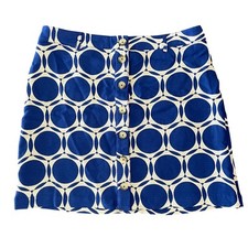 Anthropologie Maeve Kandinsky Blue Mini Skirt Button Front Linen Blend Size 14