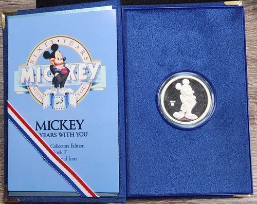 Proof Silver 1988 Disney International Icon Mickey 1 oz w/ Box & COA