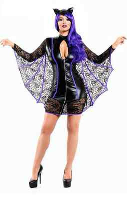 Schwarz Kunstleder Spitze Fledermaus Katze Halloween Kleid Kostüm & Ohren Stirnband Größe 12
