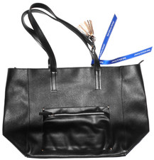 NEW Bath  Body Works 2018 VIP Faux Leather Black Bag Tote w Tassel Keychain Fob