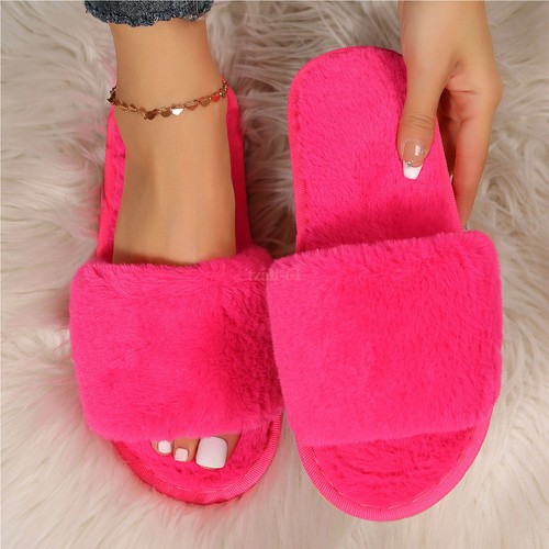 Women's Plush Sliders Sandals - Flat, Fluffy, Slip-On, Ideal for Home Relaxing - Picture 5 of 28