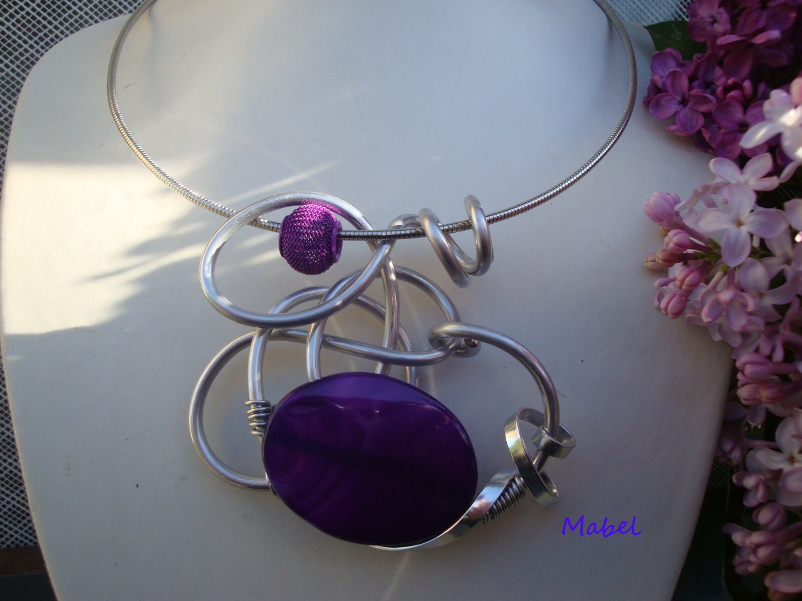 Parure agate violette le cadeau unique idéal avec collier et boucles - 2