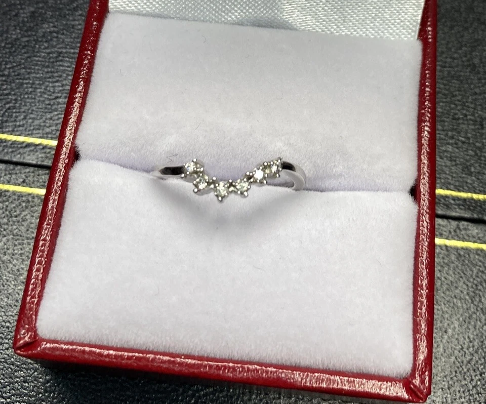 14k White Gold Diamond Pave Wedding Guard Jacket Bridal Curved Band Ring 4 3/4 - Image 3 of 4