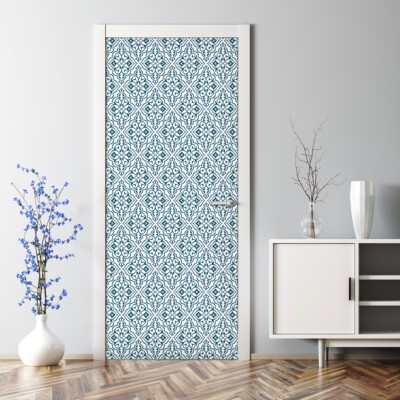 Blue ornament Bubble Free Door sticker blue and white Decal Decor photo ...
