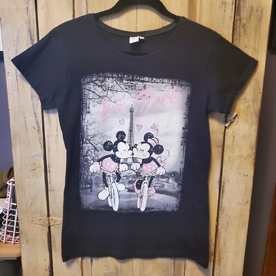 Mickey and Minnie Kissing Paris Eiffel Tower Shirt Ladies Fit Sz M