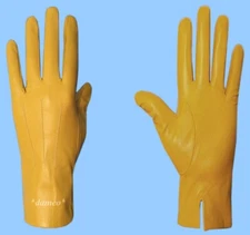 NEW MENS LEATHER Morning GLOVES with SILK LINING-GENUINE Yellow LAMBSKIN Leather