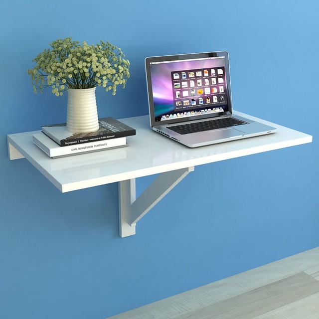 White Folding Wall Mounted Table Pc Desk Bedroom Kitchen
