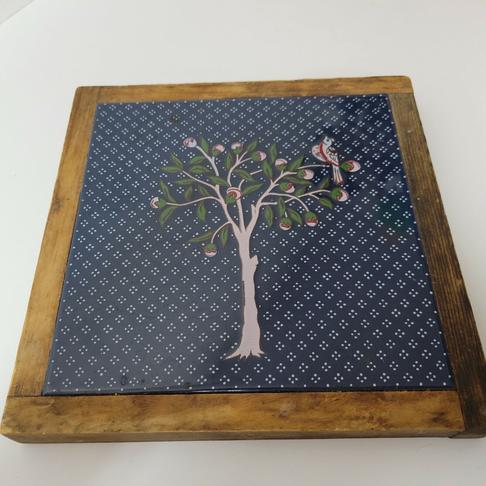 Now free shipping Vtg. Piemme Tile Trivet Wood Finally popular brand Frame A Partridge Tree Pear Blue in