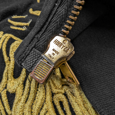 Versace Embroidered Gold Lion Big Logo Black Zip Hoodie Luxury