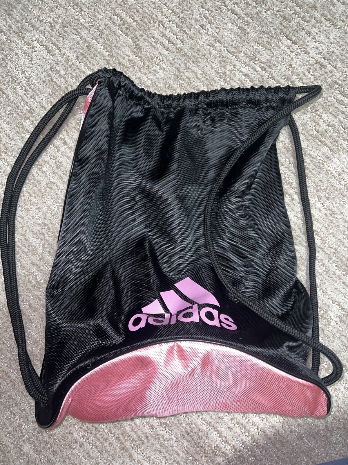 Adidas String Bag Drawstring Backpack Black And P… - image 2