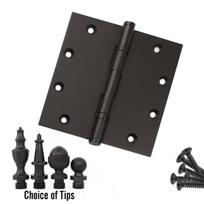 Door Hinge 5 x 5 Solid Brass Ball Bearing Oil Rubbed Bronze (US10B) with Tips