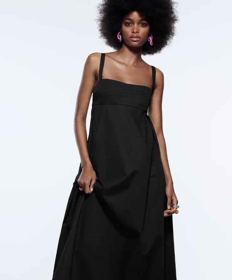 zara black poplin midi dress Zara - Polka Dot Poplin Midi Dress - Black / White - Xl