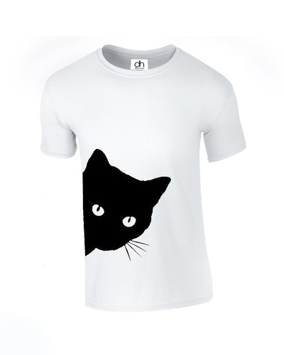 Neck Scoop Crazy Cat Funny Kitty Casual Lady Top Tshirt ( SIDE CAT , T-SHIRT ) - Picture 2 of 3