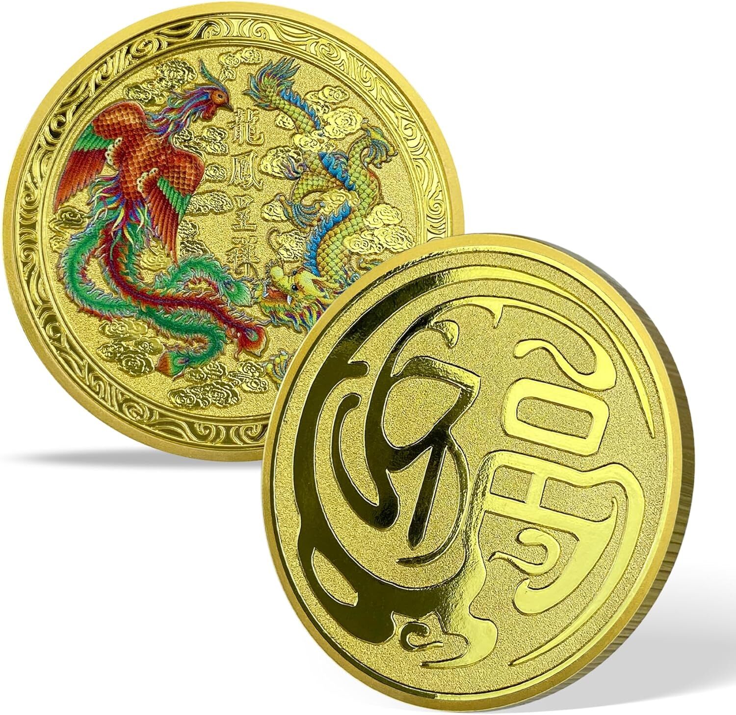 Chinese Dragon & Phoenix Luck Coin Taiji Challenge Coin Lucky Collectible Gifts