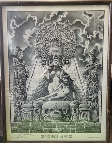 Frank Brunner signed Smoking Mirror poster Psychedelic Black White Framed 1970s