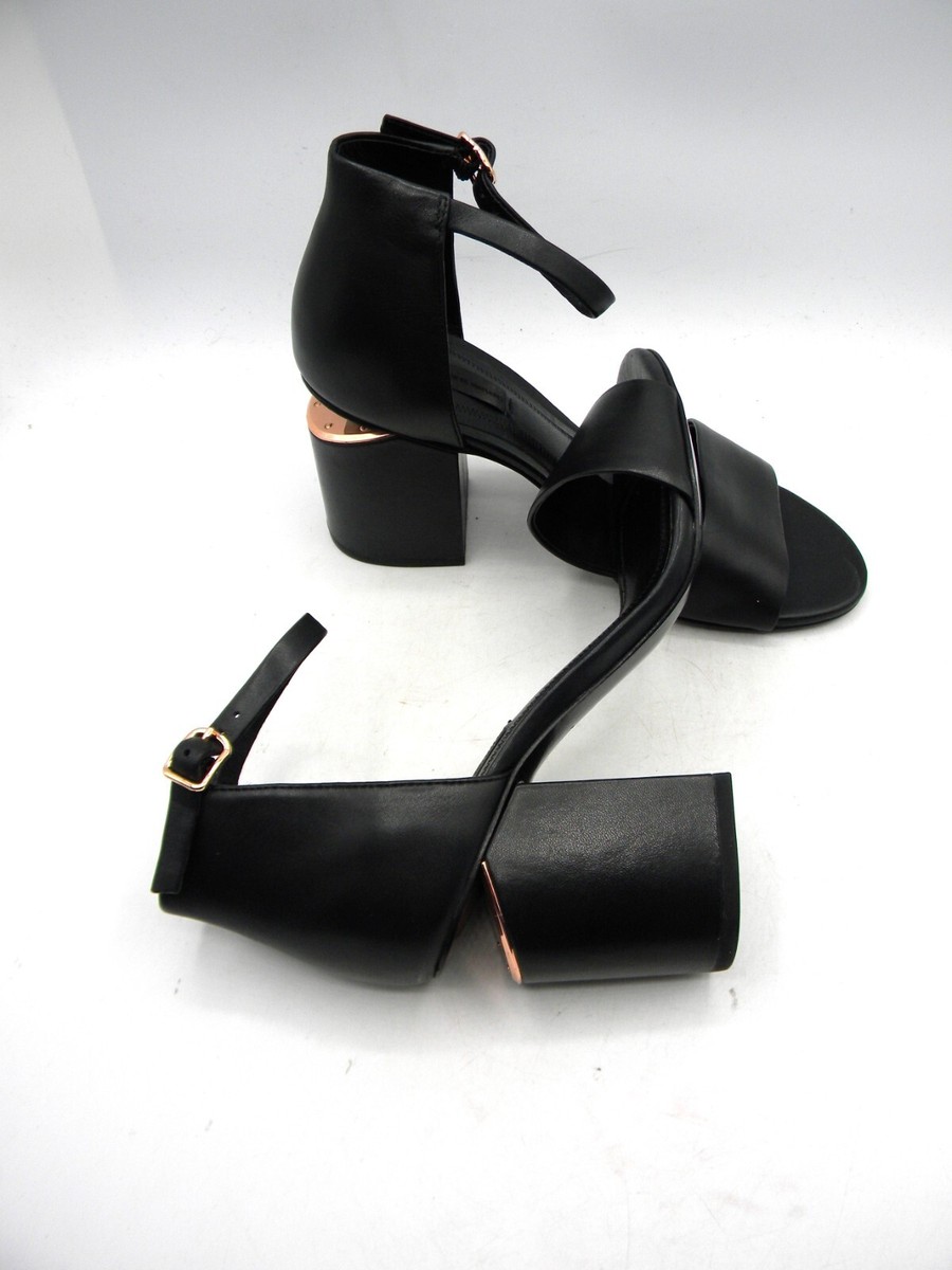 ALEXANDER WANG Abby Black Leather Cut Out Block Heel Sandals Sz 35