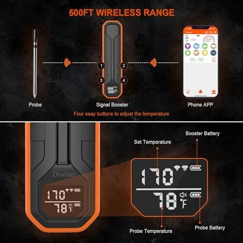 Wireless Meat Thermometer – Digital Cooking Thermometer with Wireless Probe –... Wireless Meat Thermometer – Digital Cooking Thermometer with Wireless Probe –...