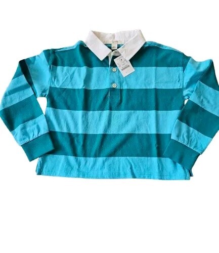 Crewcuts Girls Rugby Striped Long Sleeves Tshirt, Small/ 6-7, Blue/ Green - Picture 2 of 7