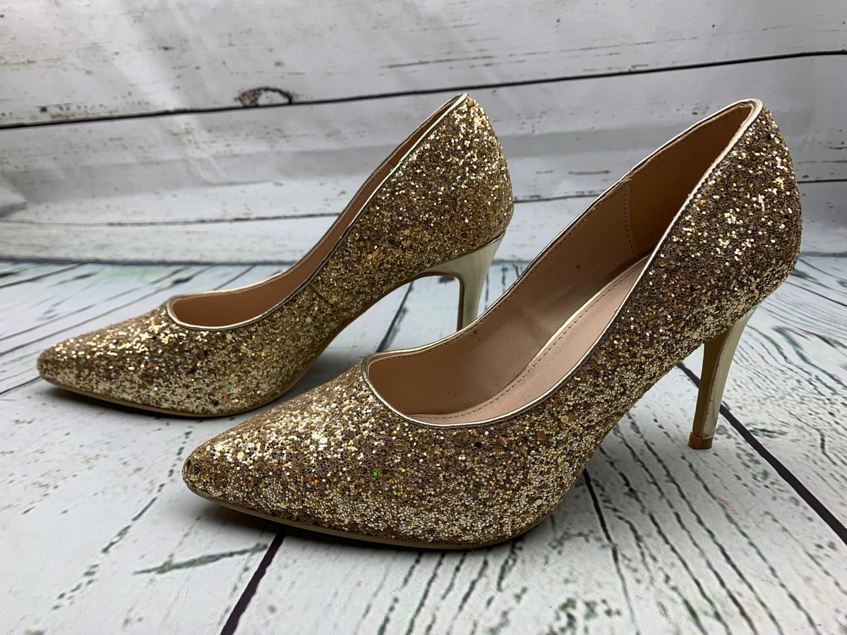 Womens High Heels Pumps Closed Pointed Toe Stiletto 3IN Heels Gold Glitter