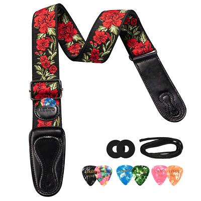 LEKATO Electric Guitar Strap Embroidery Bohemian Cotton Belt Adjustable Length