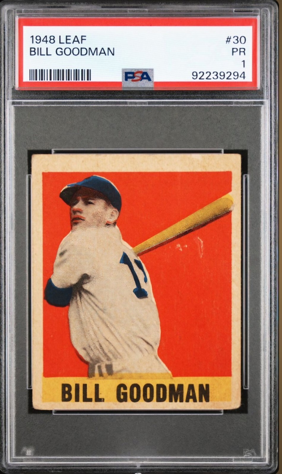 1948 Leaf #30 Bill Goodman Boston Red Sox Rookie PSA 1