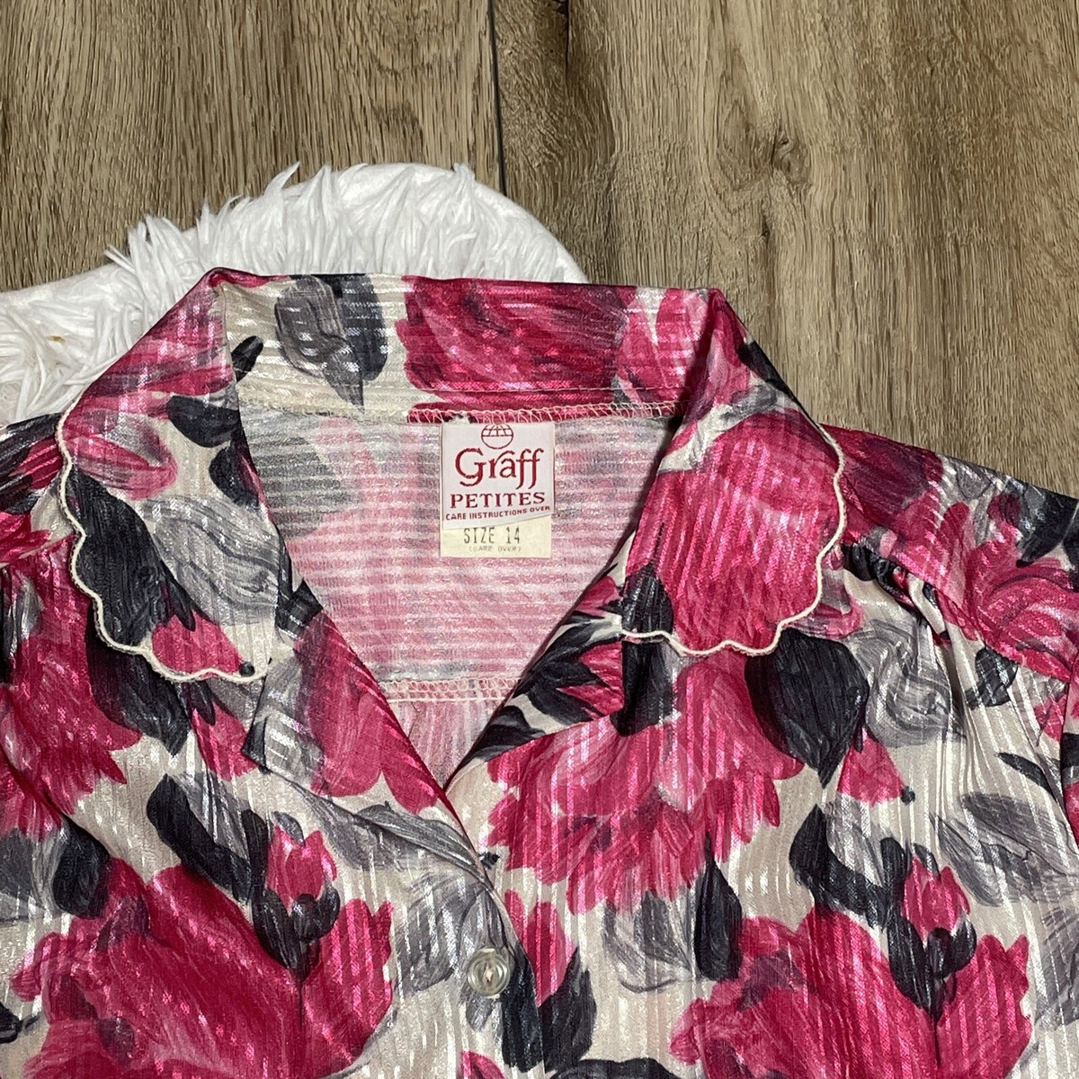 Graff Petites Vintage Womens Floral Blouse Size 14 View 2